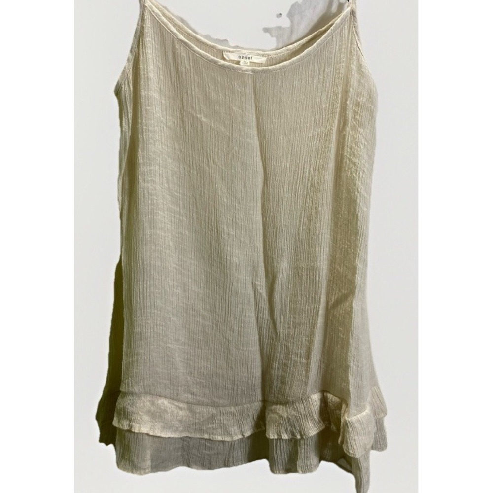 Boho Ruffle Hem Easel Womens Babydoll Tunic Top Rayon M Ivory‎
